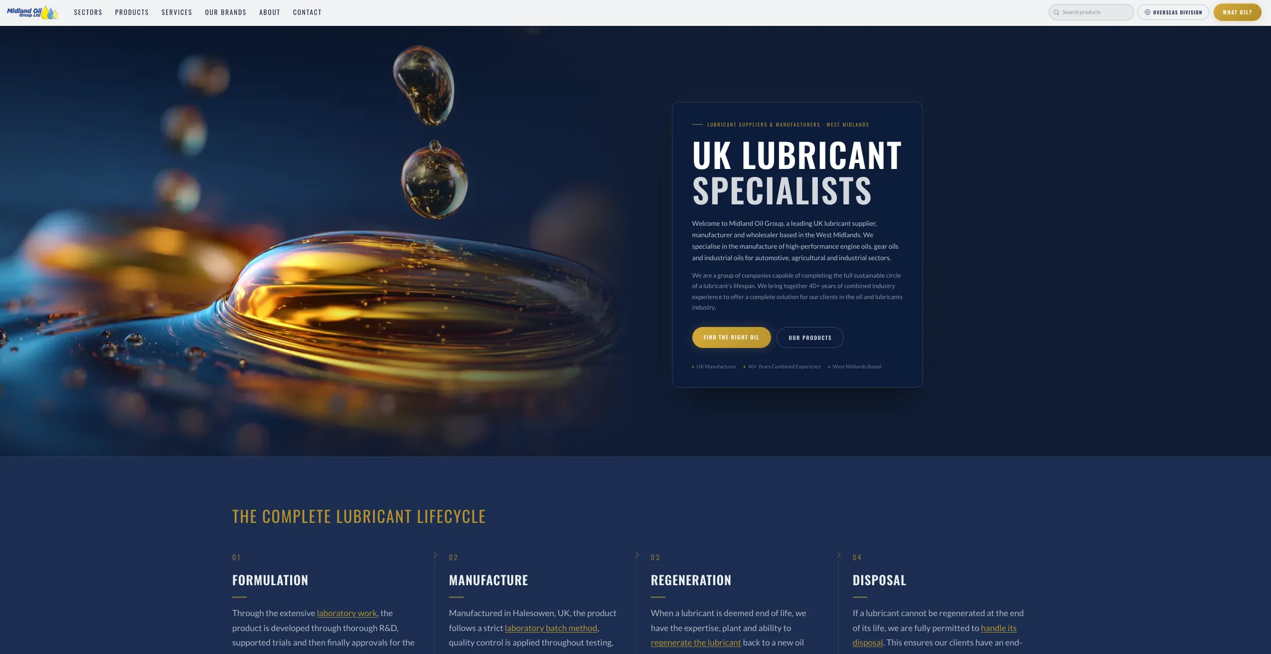 Midland Oil's new homepage, with clear choices for buyers